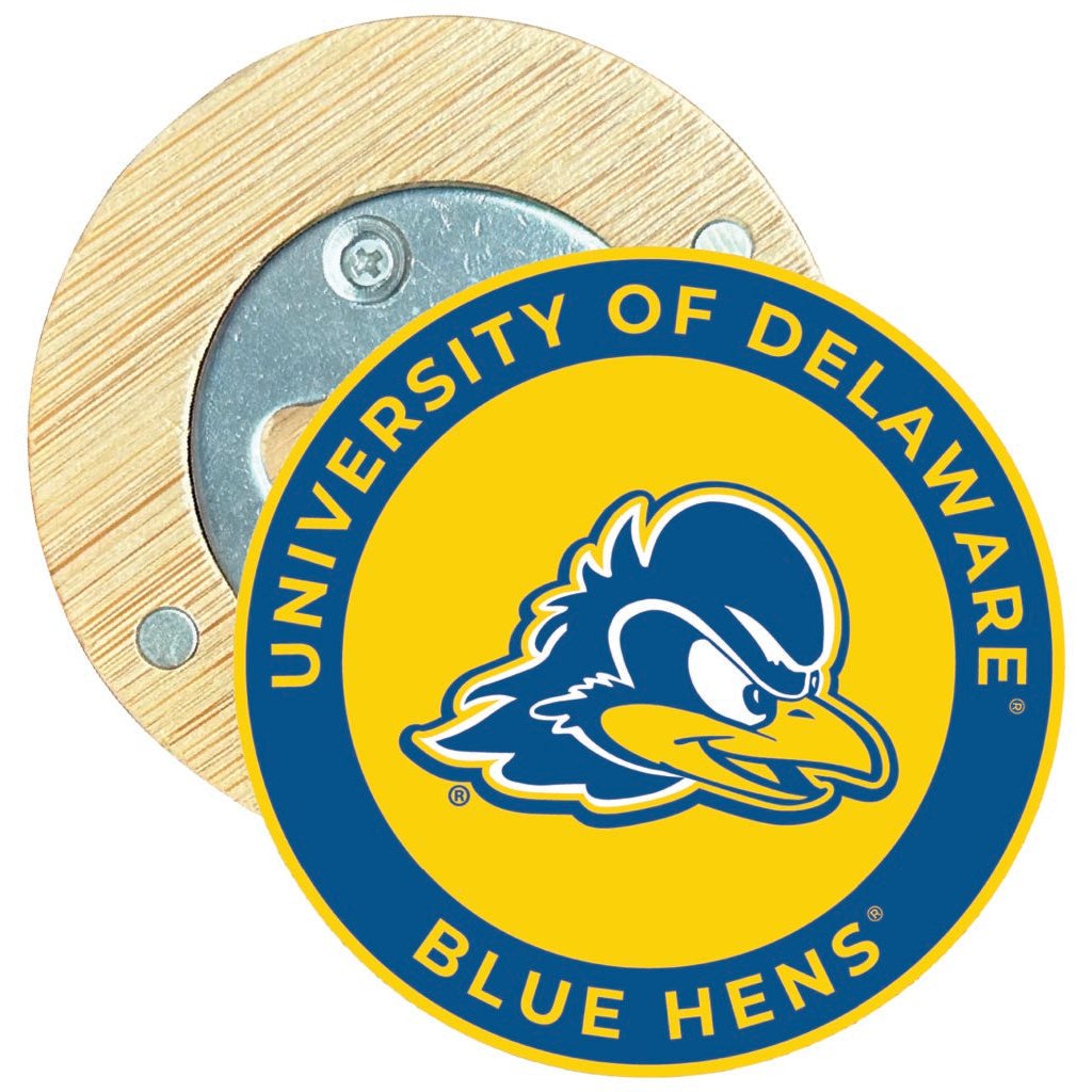 Delaware Blue Hens Round Wood Magnetic Bottle Opener 2.5" Officially Licensed Collegiate Product Image 1