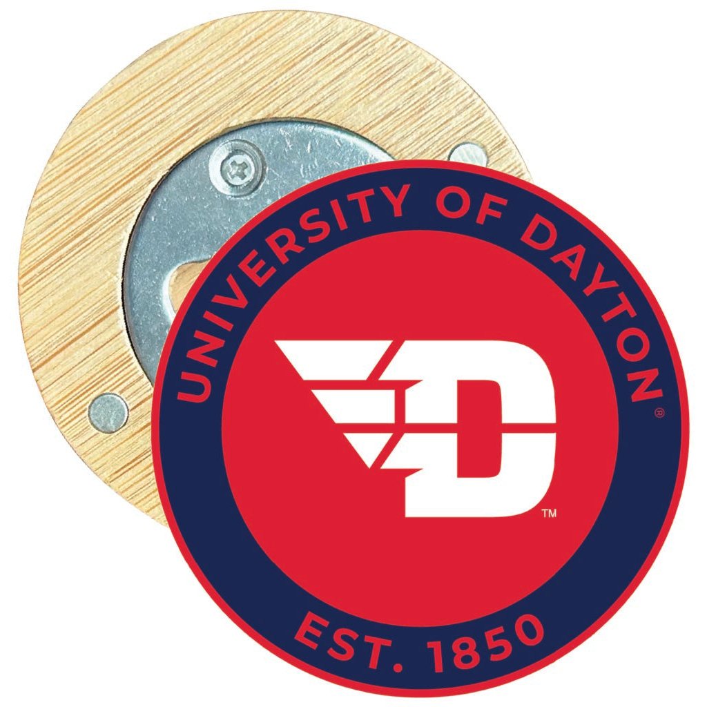 Dayton Flyers Round Wood Magnetic Bottle Opener 2.5" Officially Licensed Collegiate Product Image 1