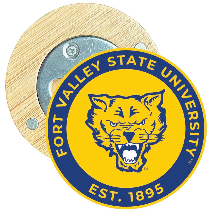 Fort Valley State University Round Wood Magnetic Bottle Opener 2.5" Officially Licensed Collegiate Product Image 1