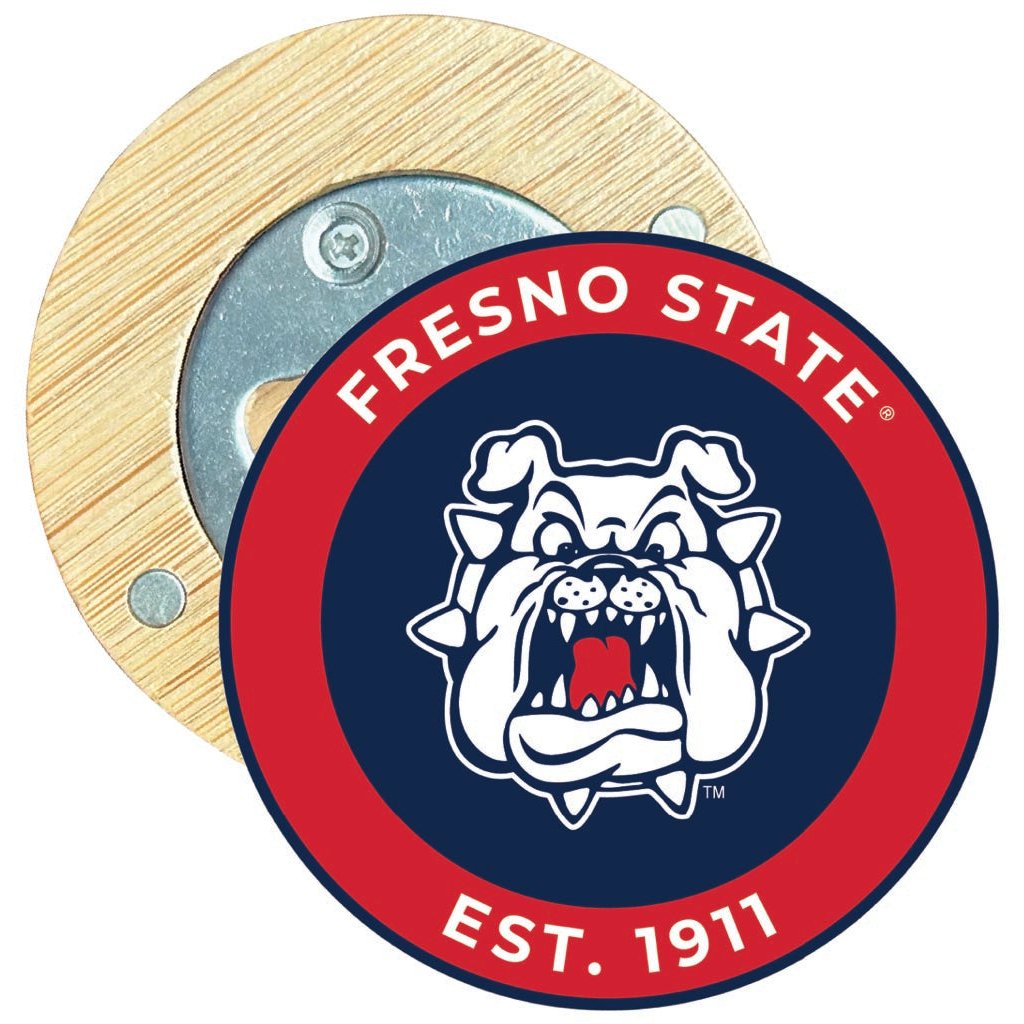 Fresno State Bulldogs Round Wood Magnetic Bottle Opener 2.5" Officially Licensed Collegiate Product Image 1