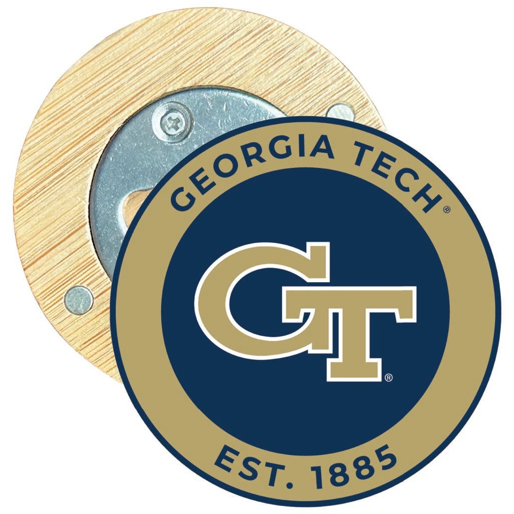 Georgia Tech Yellow Jackets Round Wood Magnetic Bottle Opener 2.5" Officially Licensed Collegiate Product Image 1