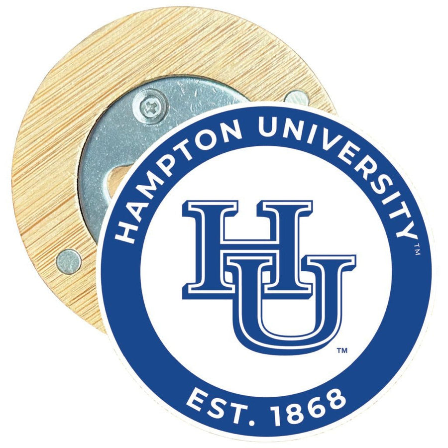 Hampton University Round Wood Magnetic Bottle Opener 2.5" Officially Licensed Collegiate Product Image 1