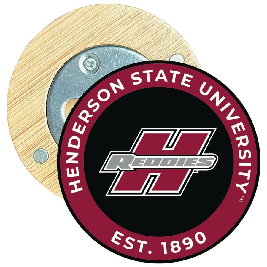 Henderson State Reddies Round Wood Magnetic Bottle Opener 2.5" Officially Licensed Collegiate Product Image 1