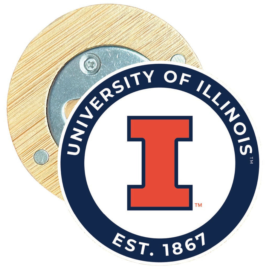 Illinois Fighting Illini Round Wood Magnetic Bottle Opener 2.5" Officially Licensed Collegiate Product Image 1