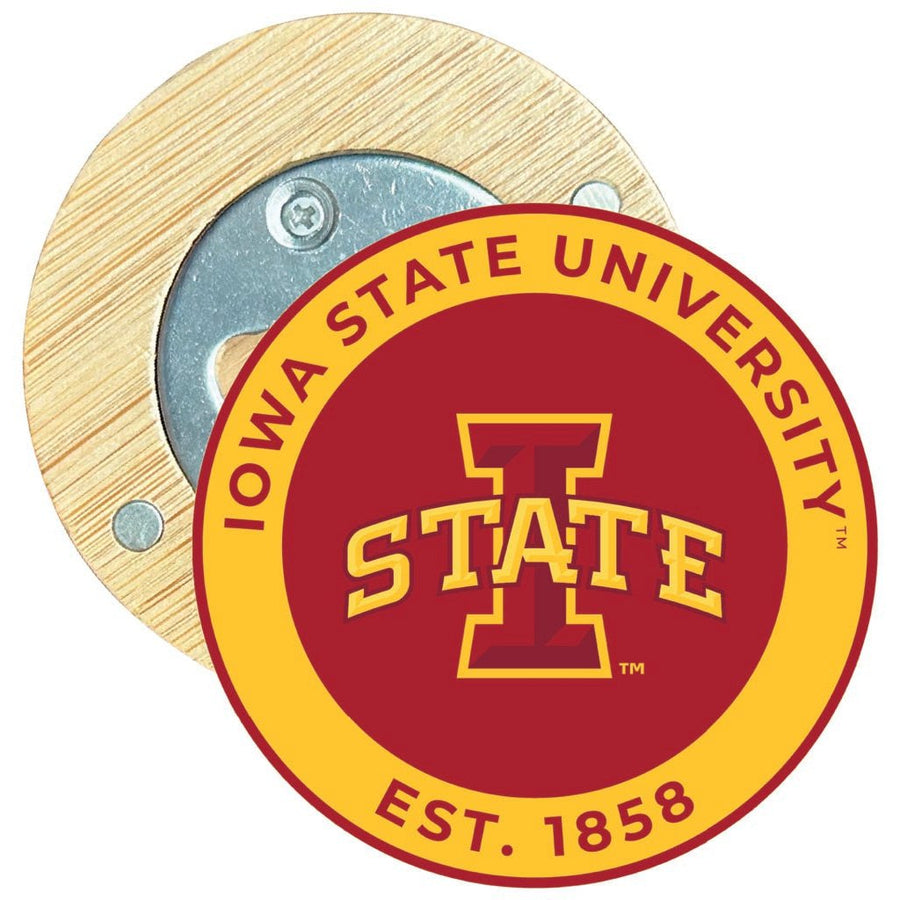 Iowa State Cyclones Round Wood Magnetic Bottle Opener 2.5" Officially Licensed Collegiate Product Image 1