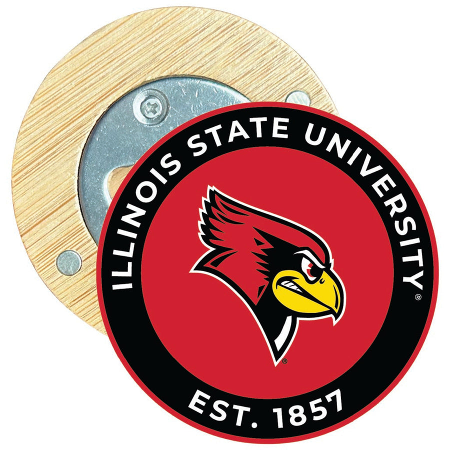 Illinois State Redbirds Round Wood Magnetic Bottle Opener 2.5" Officially Licensed Collegiate Product Image 1