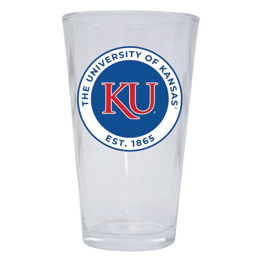 Kansas Jayhawks 16 oz Pint Glass Circle Design Officially Licensed Collegiate Product Image 1