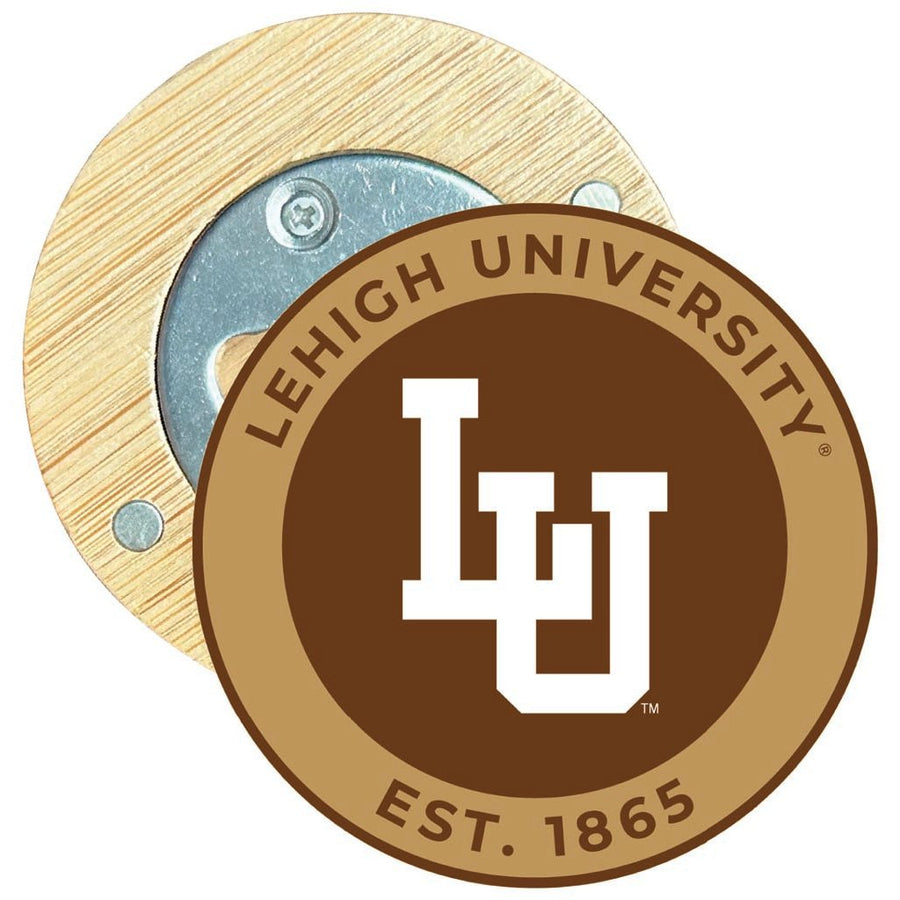 Lehigh University Mountain Hawks Round Wood Magnetic Bottle Opener 2.5" Officially Licensed Collegiate Product Image 1