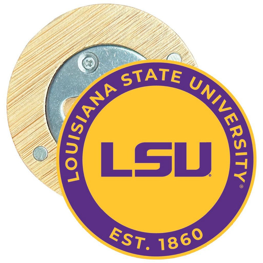 LSU Tigers Round Wood Magnetic Bottle Opener 2.5" Officially Licensed Collegiate Product Image 1