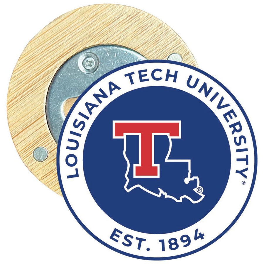 Louisiana Tech Bulldogs Round Wood Magnetic Bottle Opener 2.5" Officially Licensed Collegiate Product Image 1