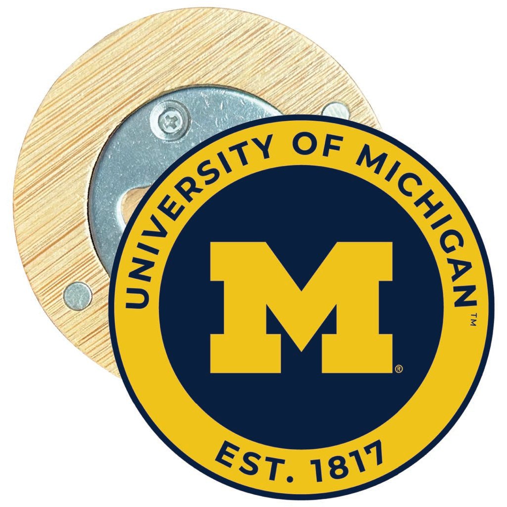 Michigan Wolverines Round Wood Magnetic Bottle Opener 2.5" Officially Licensed Collegiate Product Image 1