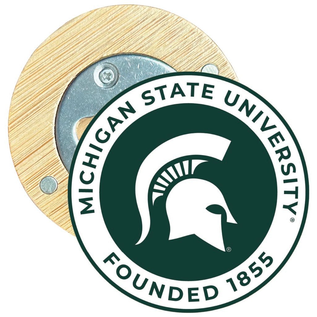 Michigan State Spartans Round Wood Magnetic Bottle Opener 2.5" Officially Licensed Collegiate Product Image 1