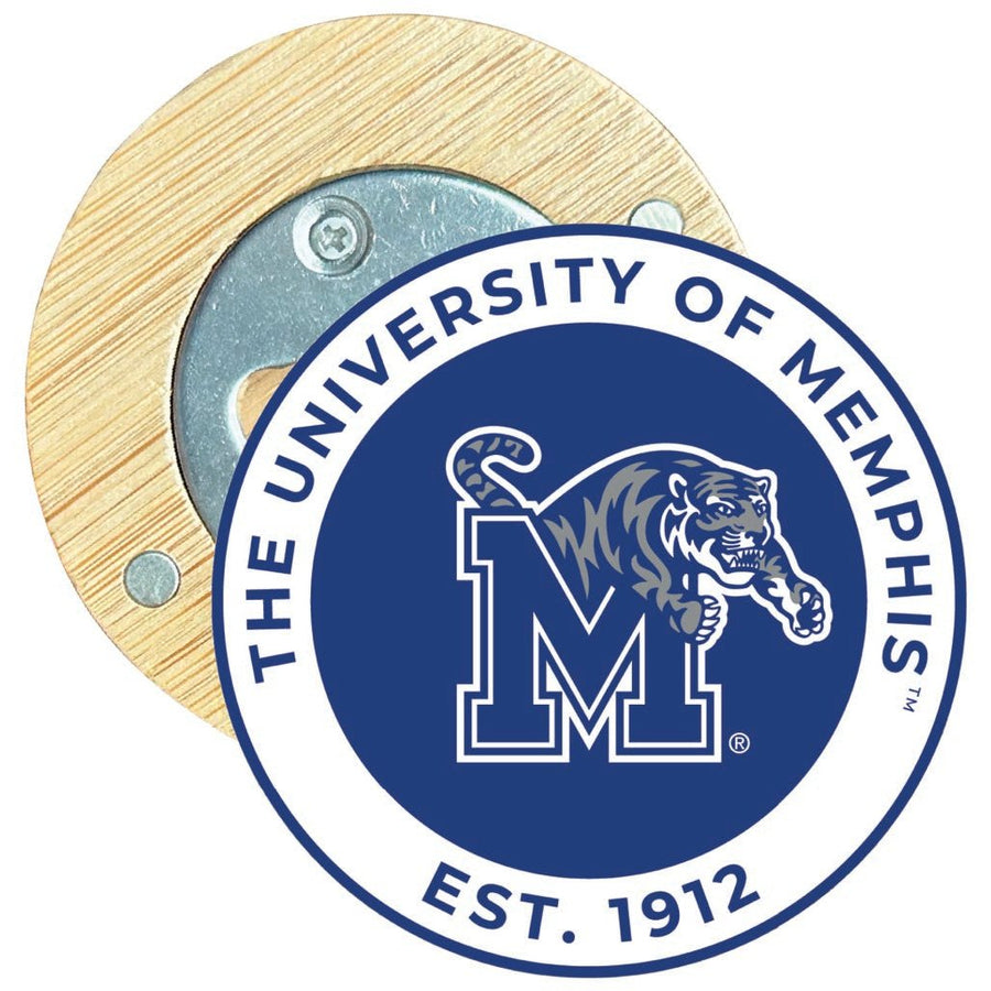 Memphis Tigers Round Wood Magnetic Bottle Opener 2.5" Officially Licensed Collegiate Product Image 1