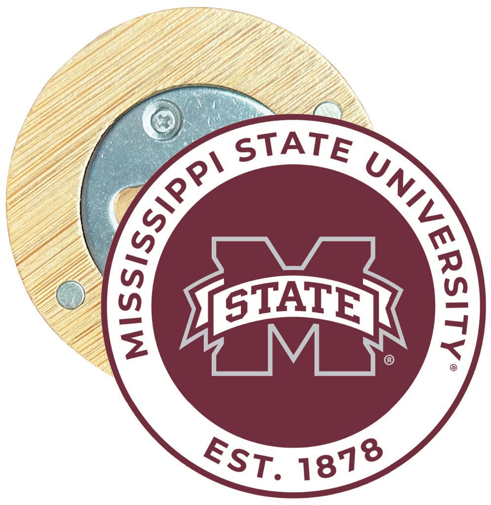 Mississippi State Bulldogs Round Wood Magnetic Bottle Opener 2.5" Officially Licensed Collegiate Product Image 1