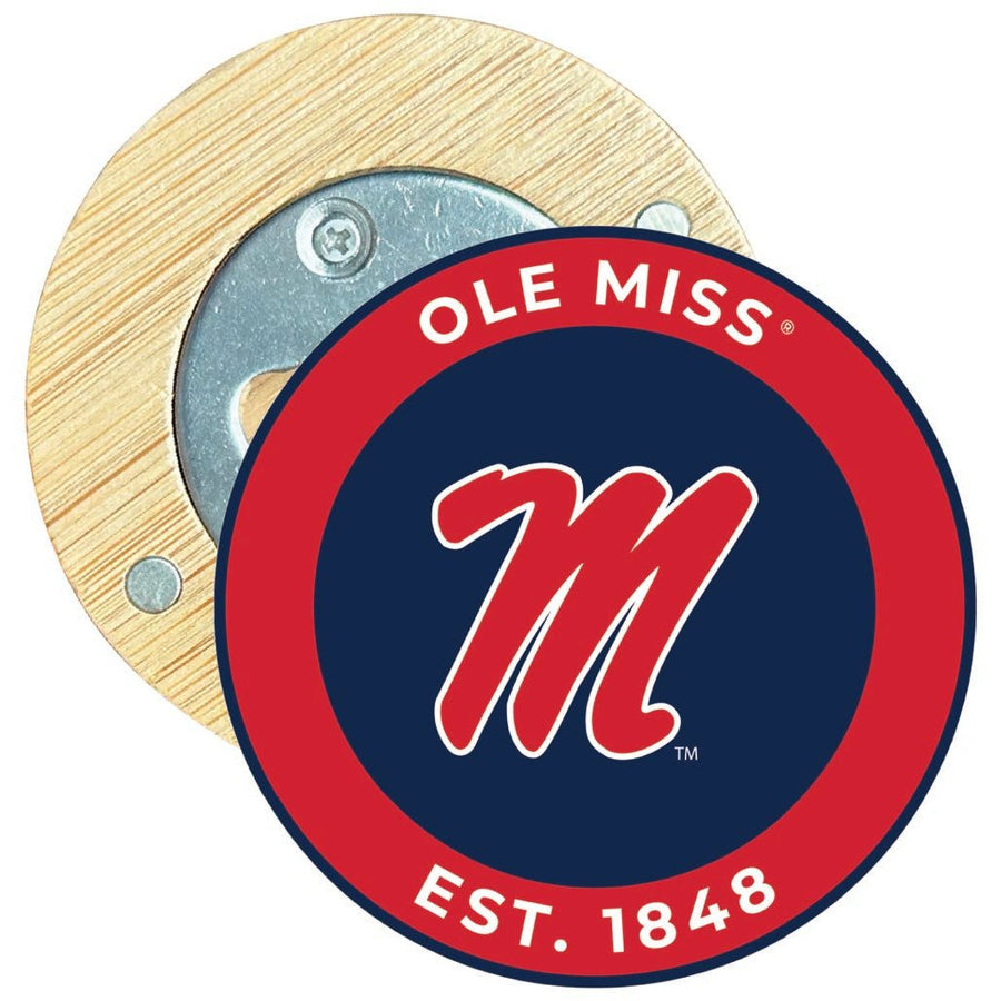 Mississippi Rebels "Ole Miss" Round Wood Magnetic Bottle Opener 2.5" Officially Licensed Collegiate Product Image 1