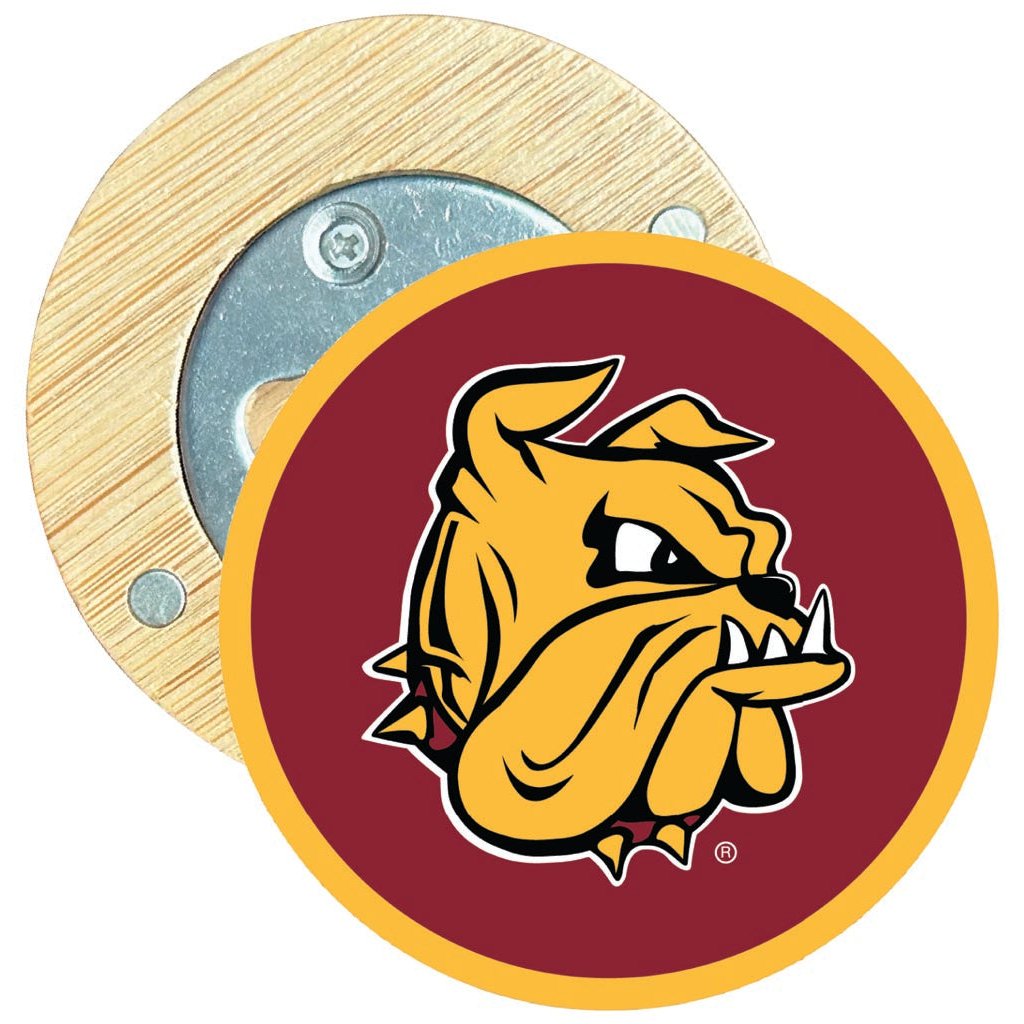 Minnesota Duluth Bulldogs Round Wood Magnetic Bottle Opener 2.5" Officially Licensed Collegiate Product Image 1