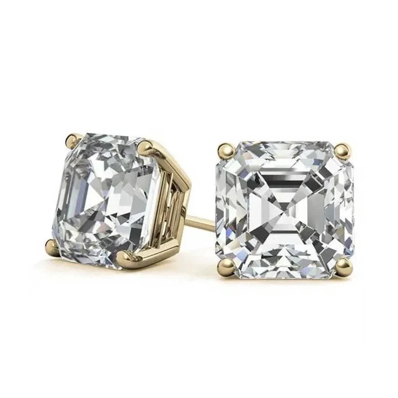 18K Yellow Gold 1 Ct Asher Cut White Topaz Stud Earrings By Paris Jewelry Image 1