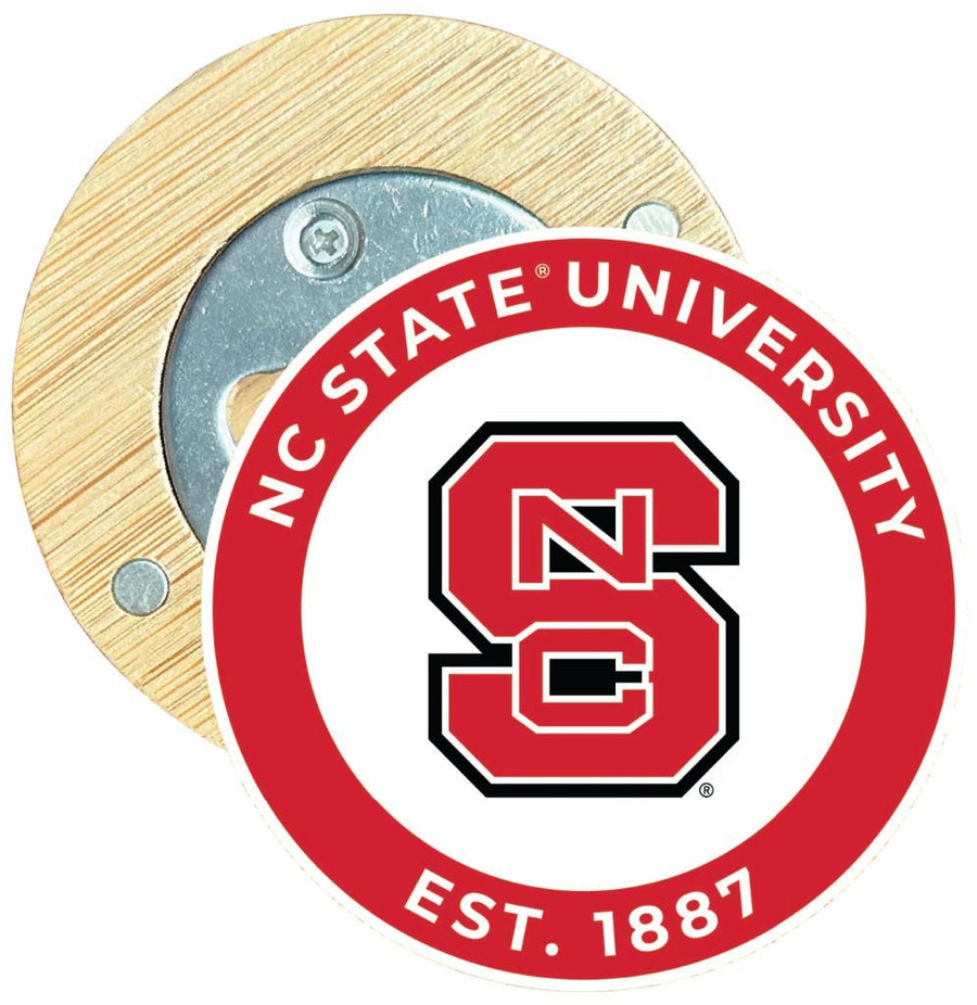 NC State Wolfpack Round Wood Magnetic Bottle Opener 2.5" Officially Licensed Collegiate Product Image 1