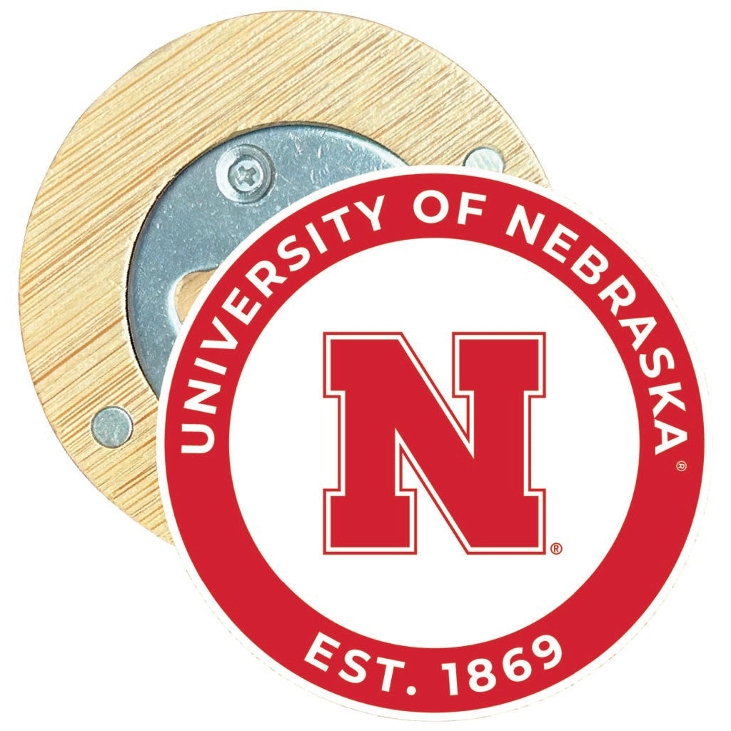 Nebraska Cornhuskers Round Wood Magnetic Bottle Opener 2.5" Officially Licensed Collegiate Product Image 1