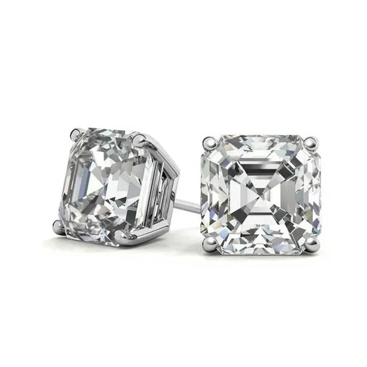 18K White Gold 1 Ct Asher Cut White Topaz Stud Earrings By Paris Jewelry Image 1