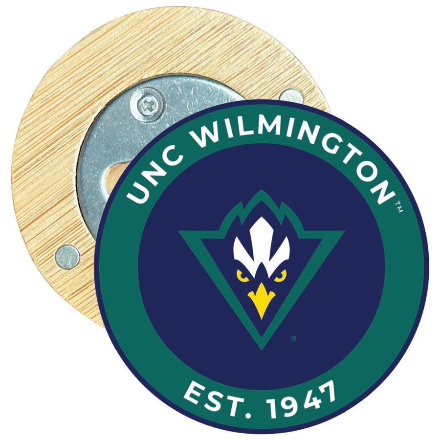 North Carolina Wilmington Seahawks Round Wood Magnetic Bottle Opener 2.5" Officially Licensed Collegiate Product Image 1