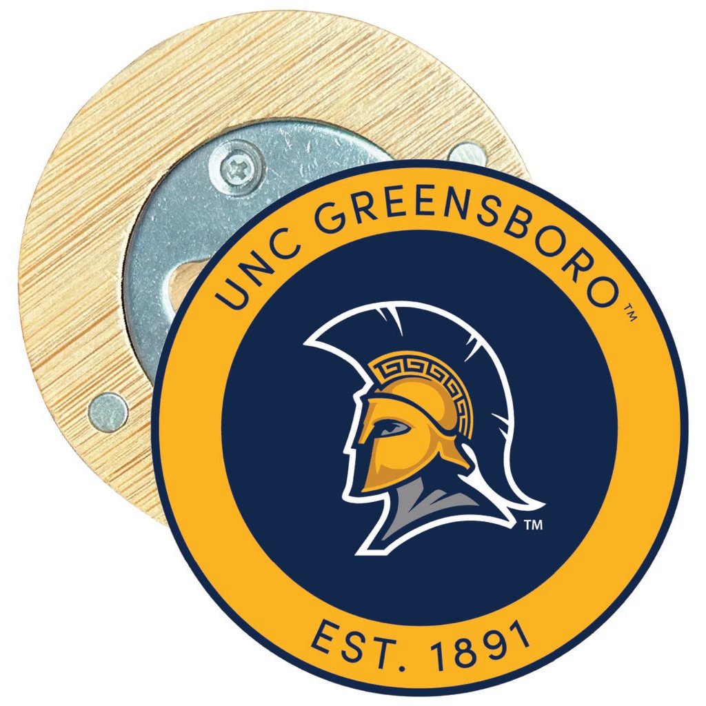 North Carolina Greensboro Spartans Round Wood Magnetic Bottle Opener 2.5" Officially Licensed Collegiate Product Image 1