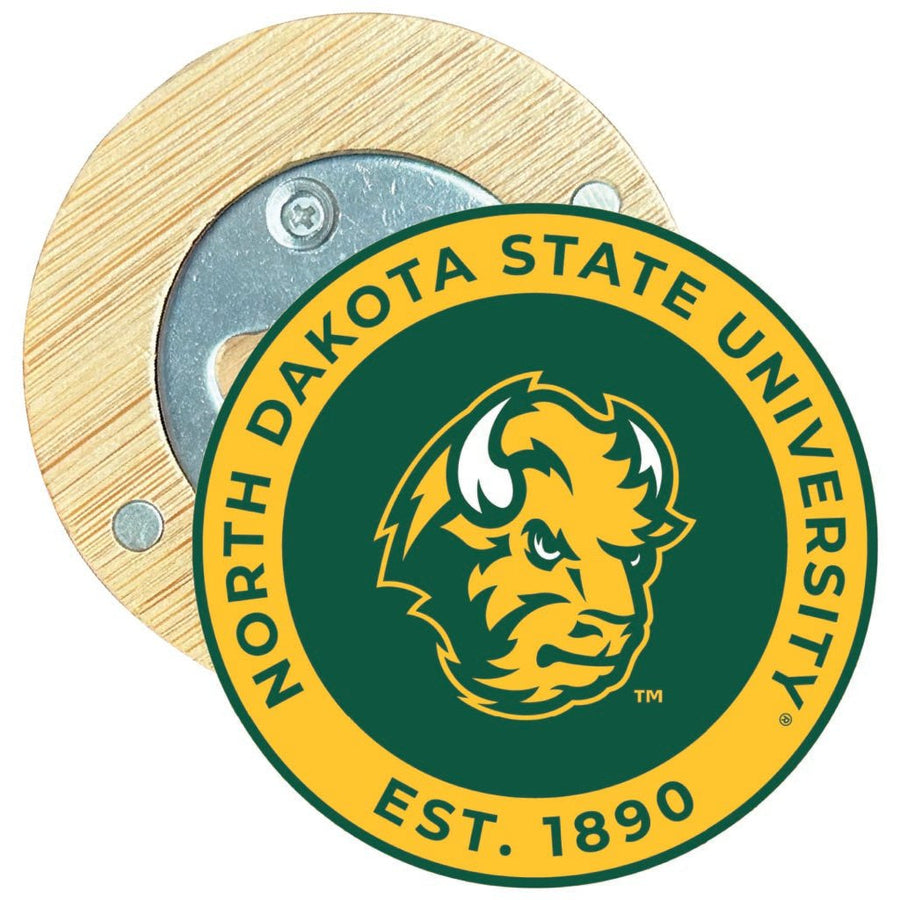 North Dakota State Bison Round Wood Magnetic Bottle Opener 2.5" Officially Licensed Collegiate Product Image 1