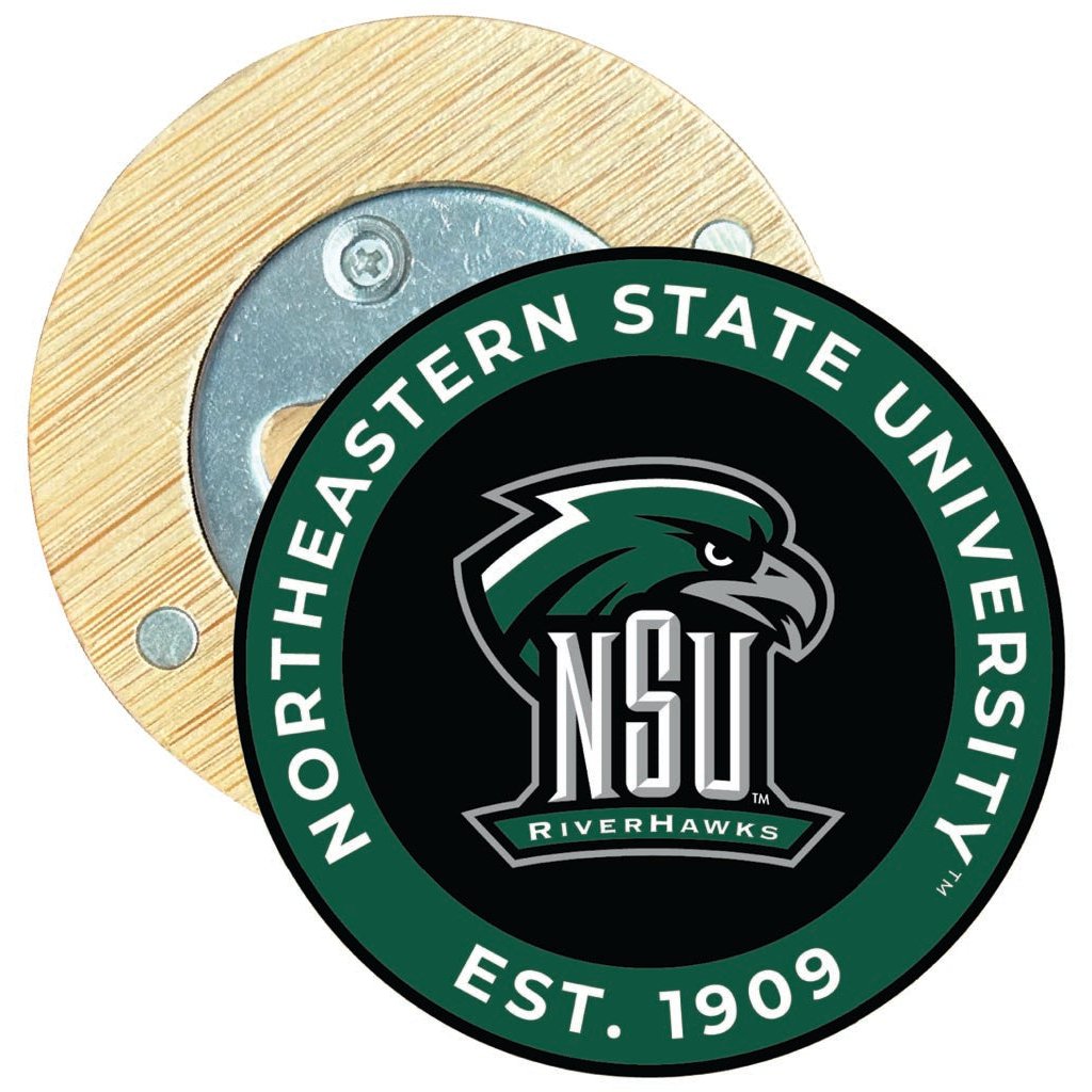 Northeastern State University Riverhawks Round Wood Magnetic Bottle Opener 2.5" Officially Licensed Collegiate Product Image 1