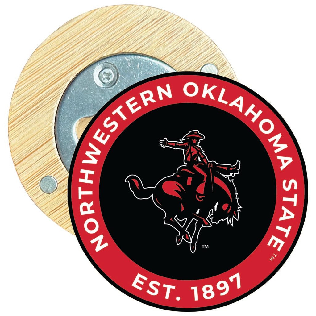 Northwestern Oklahoma State University Round Wood Magnetic Bottle Opener 2.5" Officially Licensed Collegiate Product Image 1