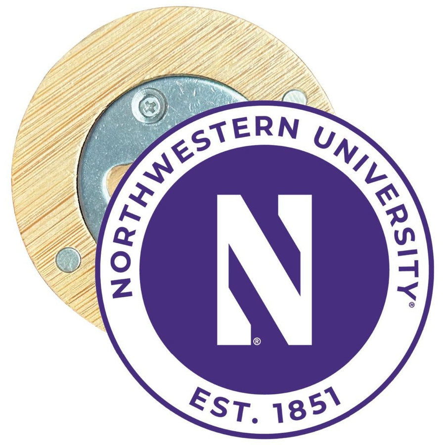 Northwestern University Wildcats Round Wood Magnetic Bottle Opener 2.5" Officially Licensed Collegiate Product Image 1