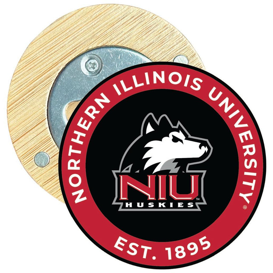 Northern Illinois Huskies Round Wood Magnetic Bottle Opener 2.5" Officially Licensed Collegiate Product Image 1