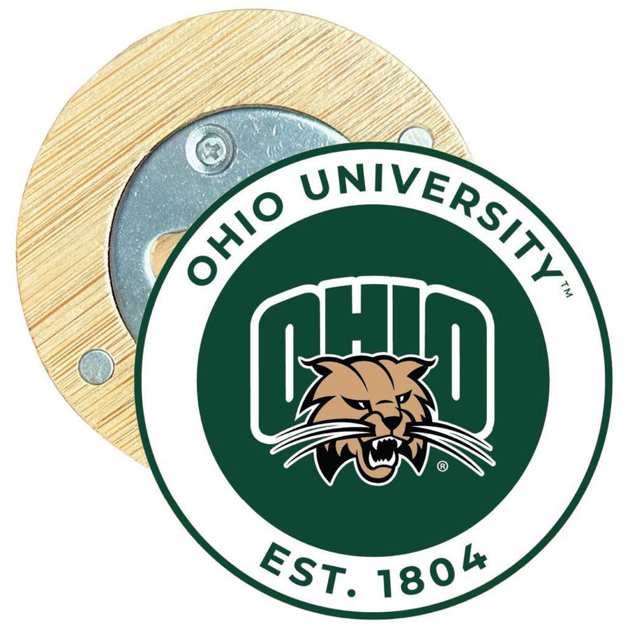 Ohio University Round Wood Magnetic Bottle Opener 2.5" Officially Licensed Collegiate Product Image 1