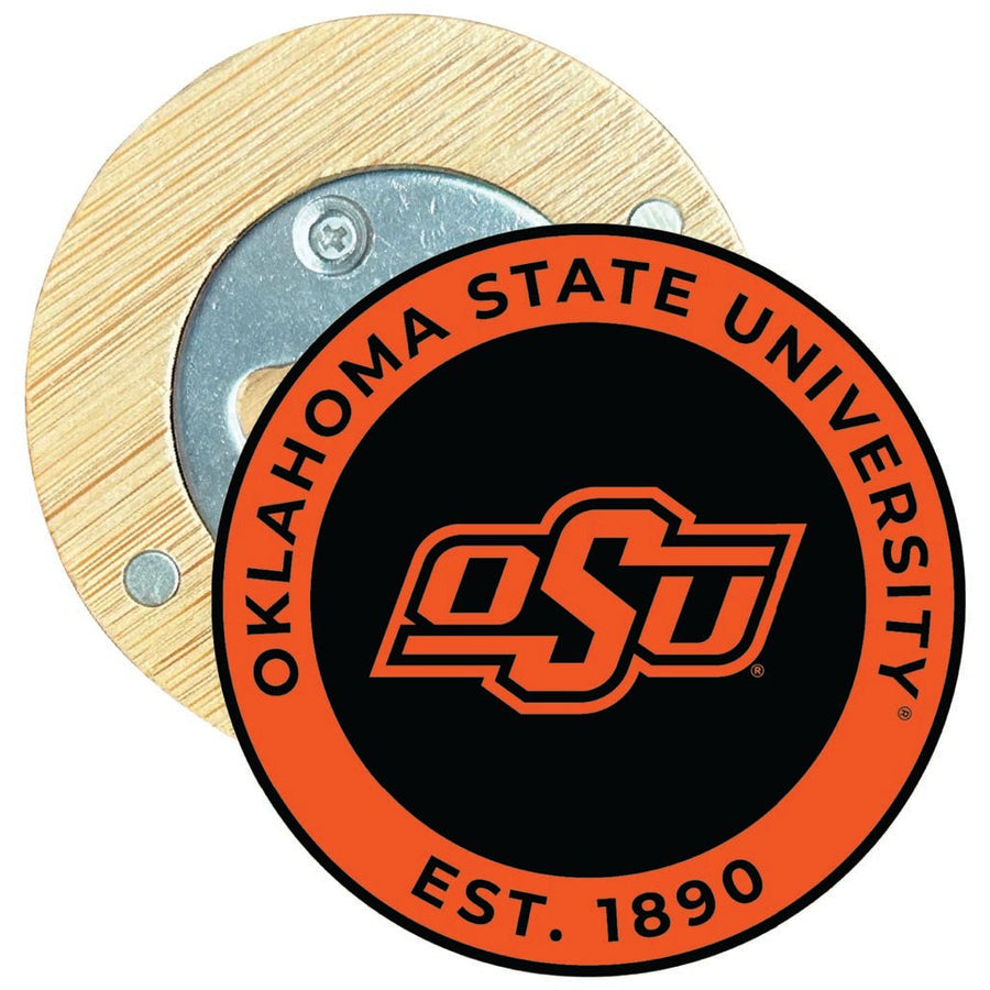 Oklahoma State Cowboys Round Wood Magnetic Bottle Opener 2.5" Officially Licensed Collegiate Product Image 1