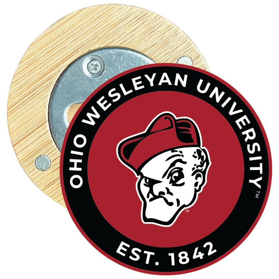 Ohio Wesleyan University Round Wood Magnetic Bottle Opener 2.5" Officially Licensed Collegiate Product Image 1