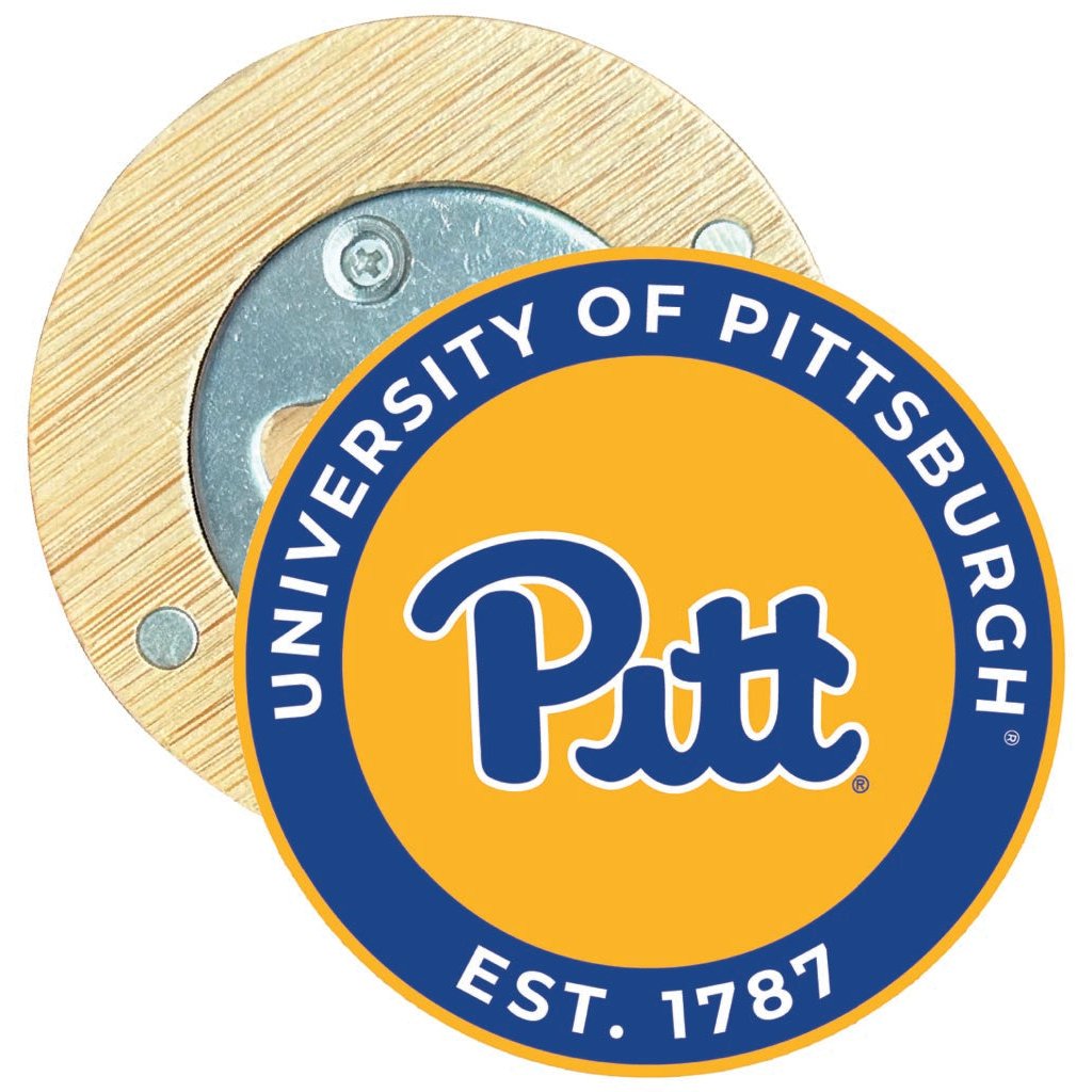 Pittsburgh Panthers Round Wood Magnetic Bottle Opener 2.5" Officially Licensed Collegiate Product Image 1