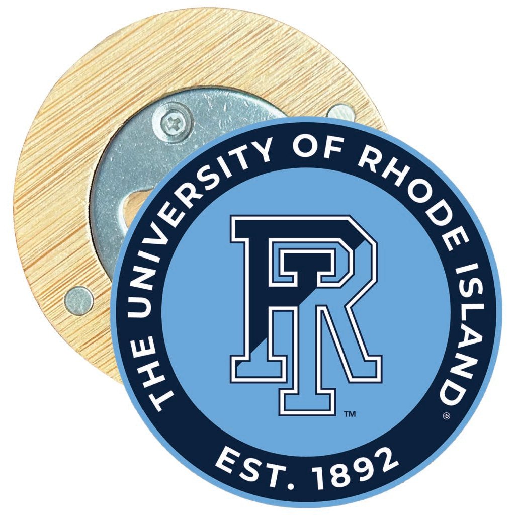 Rhode Island University Round Wood Magnetic Bottle Opener 2.5" Officially Licensed Collegiate Product Image 1