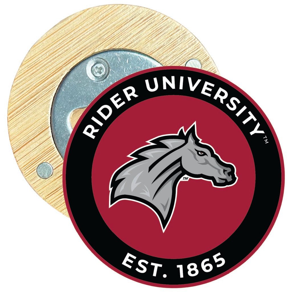 Rider University Broncs Round Wood Magnetic Bottle Opener 2.5" Officially Licensed Collegiate Product Image 1