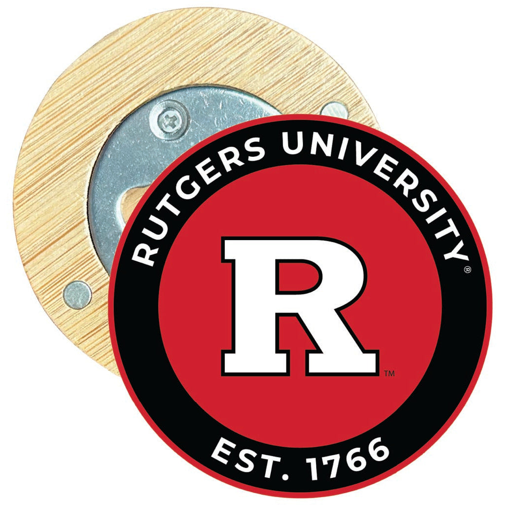 Rutgers Scarlet Knights Round Wood Magnetic Bottle Opener 2.5" Officially Licensed Collegiate Product Image 1