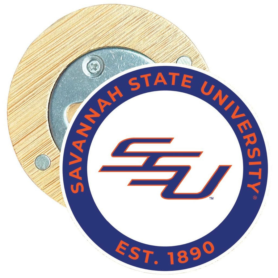 Savannah State University Round Wood Magnetic Bottle Opener 2.5" Officially Licensed Collegiate Product Image 1