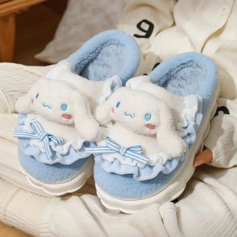 Hello Kitty Plush Slippers Kuromi Cinnamoroll Kawaii Flat Shoes Image 2