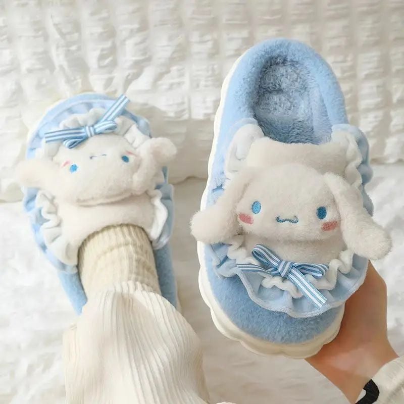 Hello Kitty Plush Slippers Kuromi Cinnamoroll Kawaii Flat Shoes Image 3