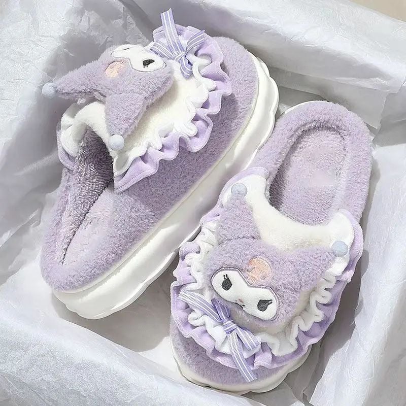 Hello Kitty Plush Slippers Kuromi Cinnamoroll Kawaii Flat Shoes Image 4