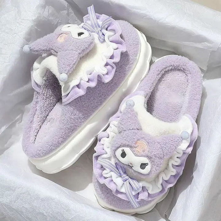 Hello Kitty Plush Slippers Kuromi Cinnamoroll Kawaii Flat Shoes Image 4