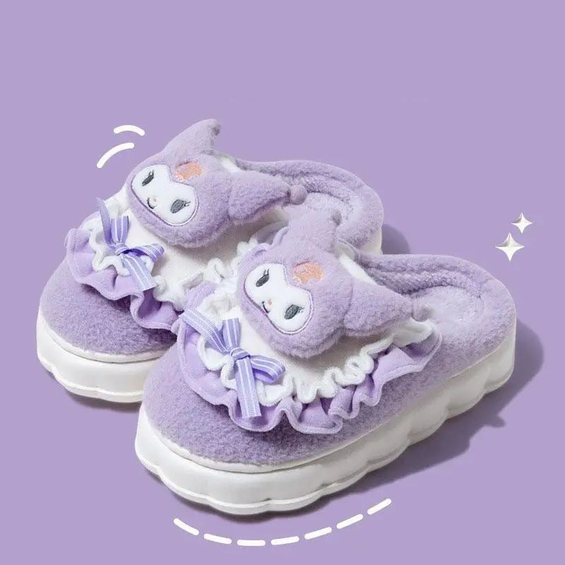 Hello Kitty Plush Slippers Kuromi Cinnamoroll Kawaii Flat Shoes Image 4