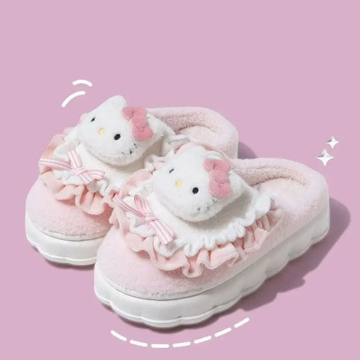 Hello Kitty Plush Slippers Kuromi Cinnamoroll Kawaii Flat Shoes Image 7