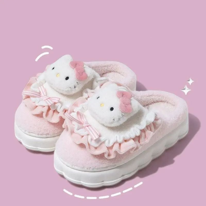 Hello Kitty Plush Slippers Kuromi Cinnamoroll Kawaii Flat Shoes Image 1