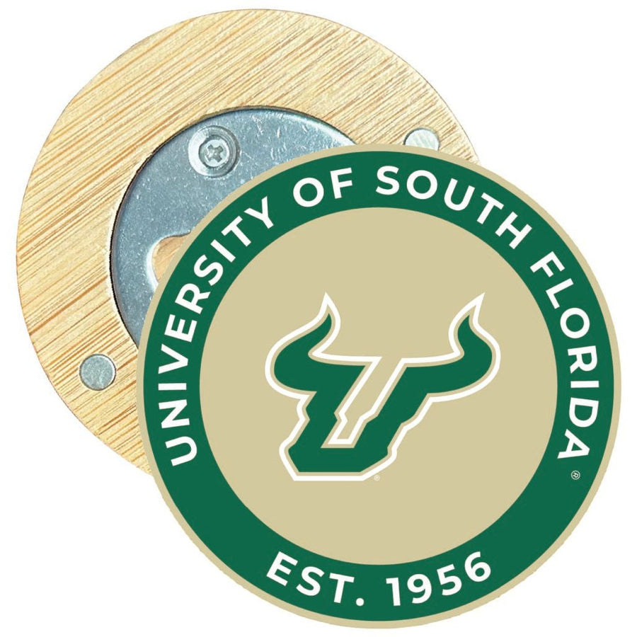 South Florida Bulls Round Wood Magnetic Bottle Opener 2.5" Officially Licensed Collegiate Product Image 1