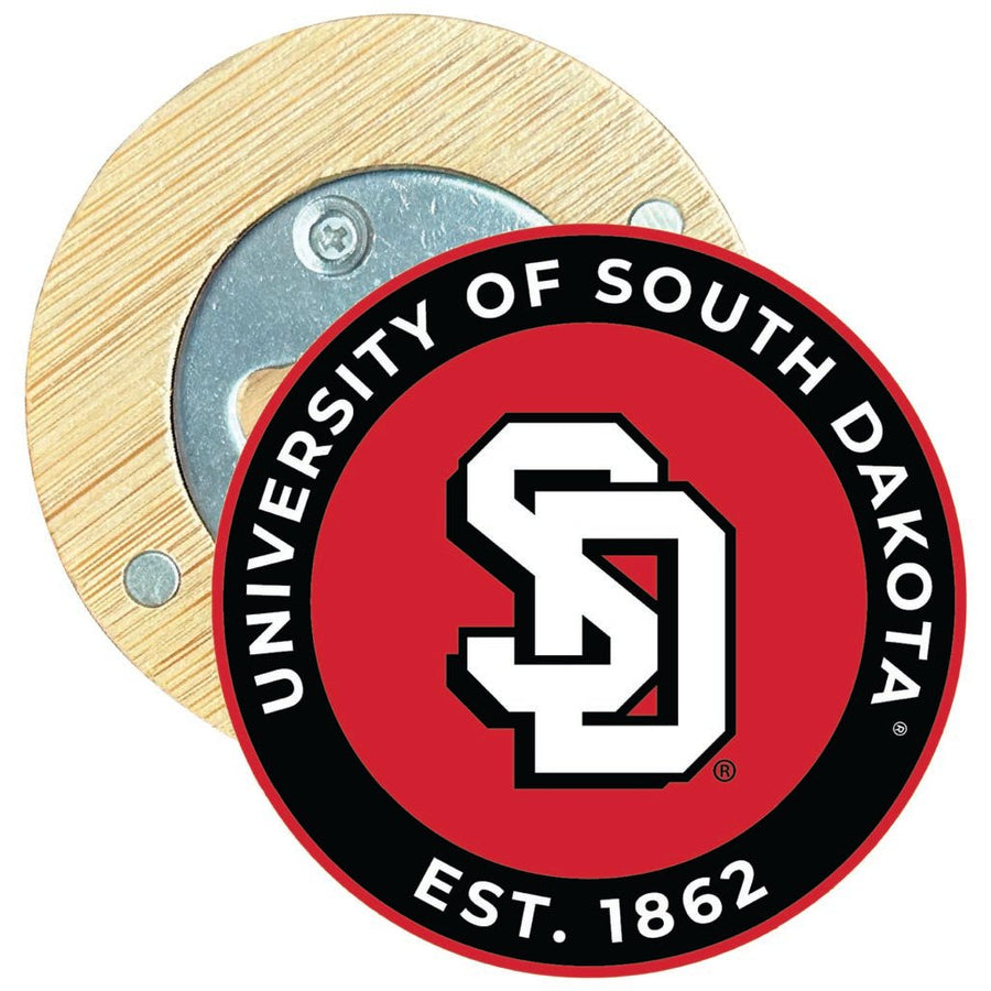 South Dakota Coyotes Round Wood Magnetic Bottle Opener 2.5" Officially Licensed Collegiate Product Image 1