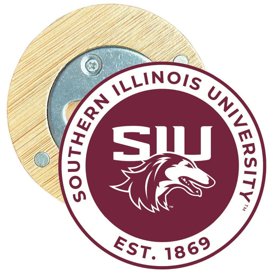 Southern Illinois Salukis Round Wood Magnetic Bottle Opener 2.5" Officially Licensed Collegiate Product Image 1