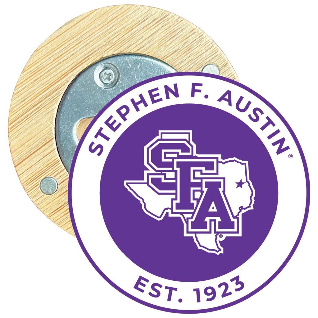 Stephen F. Austin State University Round Wood Magnetic Bottle Opener 2.5" Officially Licensed Collegiate Product Image 1